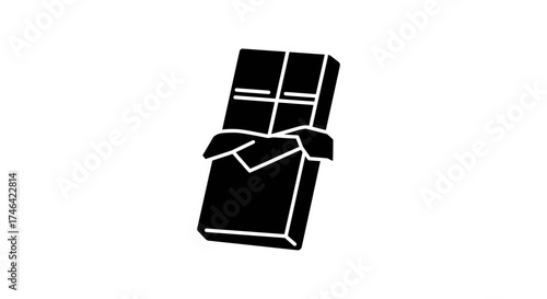Isolated black and white image of a chocolate bar with opened wrapper