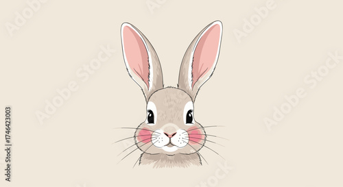 A cute fluffy bunny with large ears and pink cheeks.