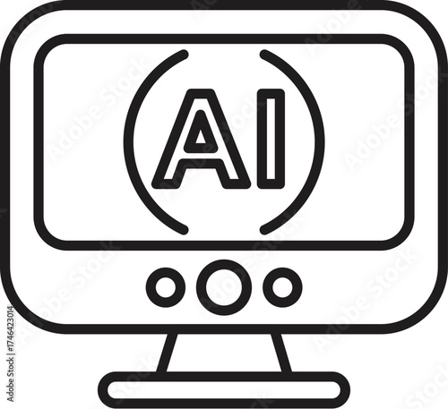Simple line art icon representing artificial intelligence on a computer monitor, symbolizing the growing role of ai in modern technology