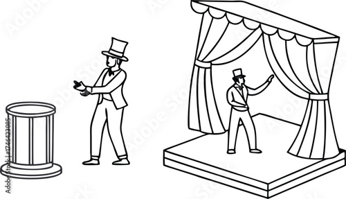 Captivating magician performing illusions on stage, creating wonder and excitement for audiences, a moment of pure entertainment and delightful magic