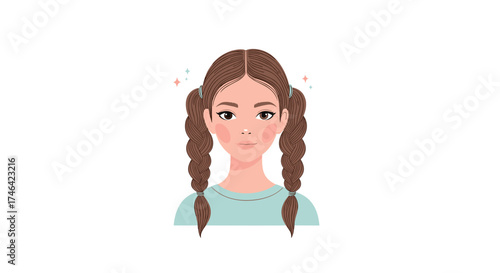 A young woman with braided hair and parted bangs.