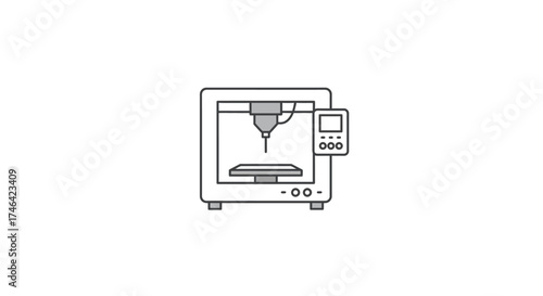 Line art illustration of a 3 d printer isolated on white background