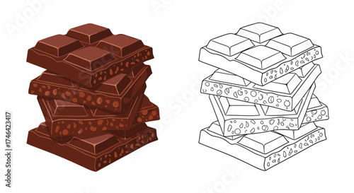 A stack of delicious dark chocolate bars with air bubbles inside.