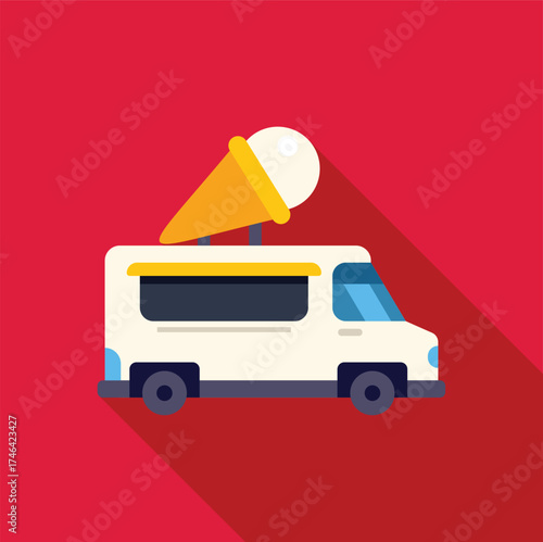 White ice cream truck selling ice cream cones on a summer day