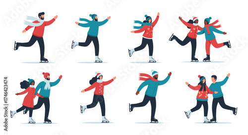 People enjoying winter ice skating activities together.