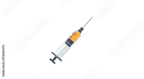 Medical syringe with orange liquid isolated on white background