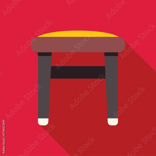 Round stool with yellow padding and dark wooden legs on a red background, perfect for interior design or furniture concepts