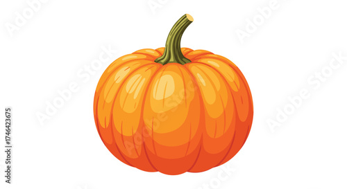 An orange pumpkin with a green stem on a white background.