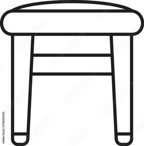 Simple line drawing of a round stool featuring a padded seat and stretcher bars, ideal for minimalist or scandinavian interior design projects