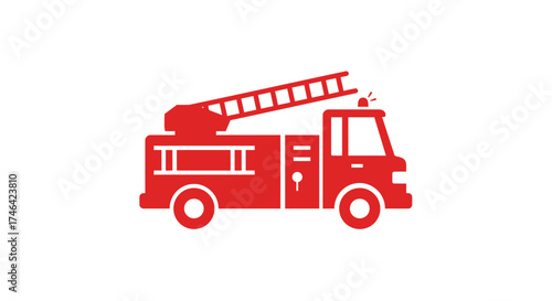 Red fire truck icon emergency vehicle with ladder and siren on white