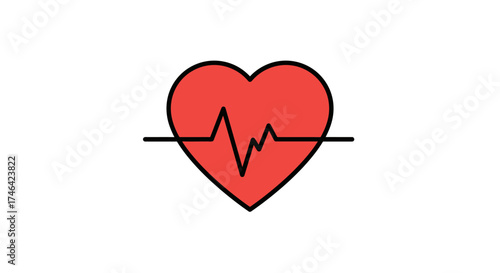 Red heart icon with ekg line for healthcare medical and wellness concepts