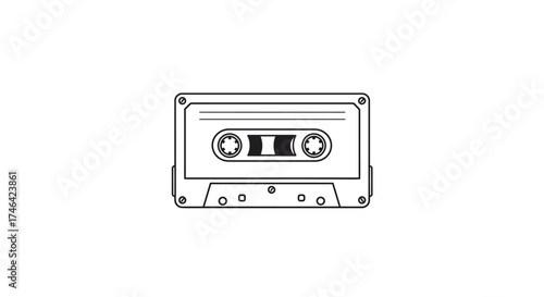 Retro audio cassette tape illustration on white background for design