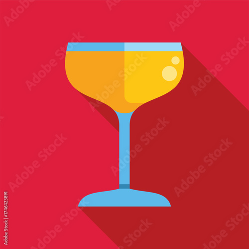 Coupe glass containing an orange cocktail, casting a long shadow on a vibrant red background