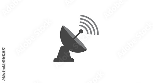 Satellite dish icon transmitting signals against white background