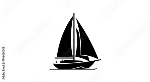Silhouette of a sailboat against a bright white background for design usage
