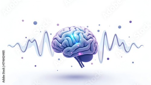 Alpha wave A creative vector of abstract alpha wave symbols intersecting and wrapping around a floating, transparent brain, all elements softly glowing(3)