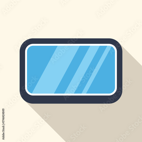 Simple rectangular window with blue reflections and long shadow, suitable for architectural projects or travel illustrations