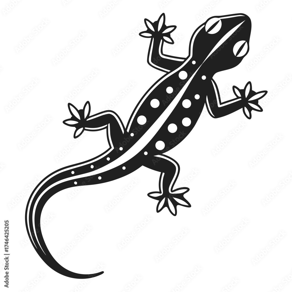 Naklejka premium Stylized black and white gecko with white dots and stripes