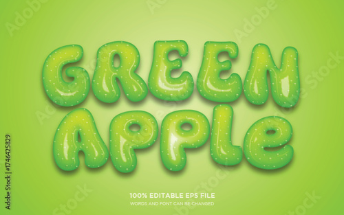 Green Apple Fruit 3D editable text style effect	

