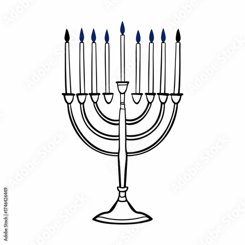 Illustration of a hanukkah menorah with candles for hanukkah celebration, jewish holiday, and religious symbolism in vector format