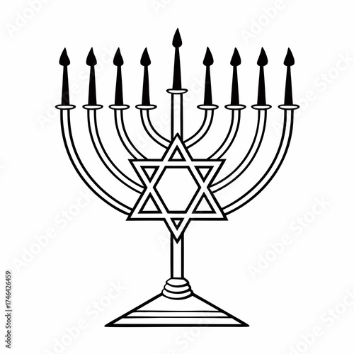 Illustration of a menorah with the star of david for hanukkah celebration, jewish holiday, and religious symbolism in vector format