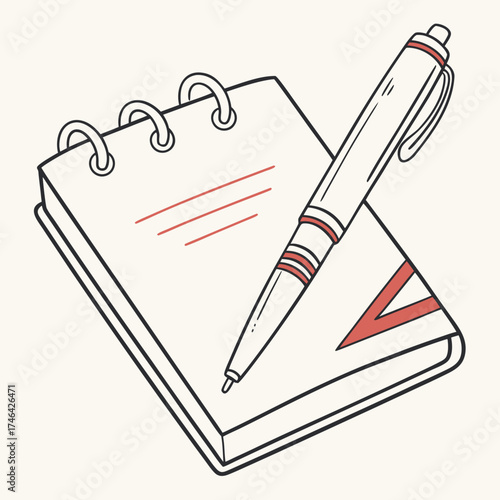 Illustration of a notepad and pen, perfect for jotting down quick notes, reminders, and creative ideas in a compact and convenient way