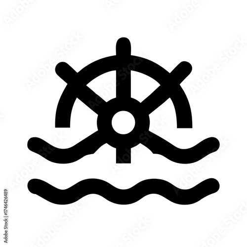 Illustration of a ship steering wheel with wave represents the control and direction of a vessel at sea