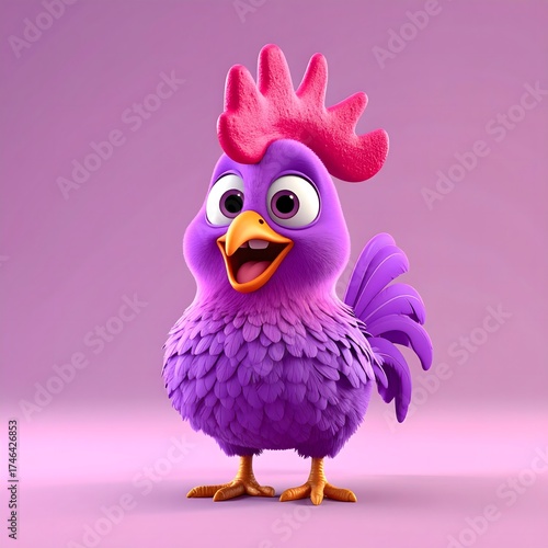 Cartoon Rooster with Purple Feathers