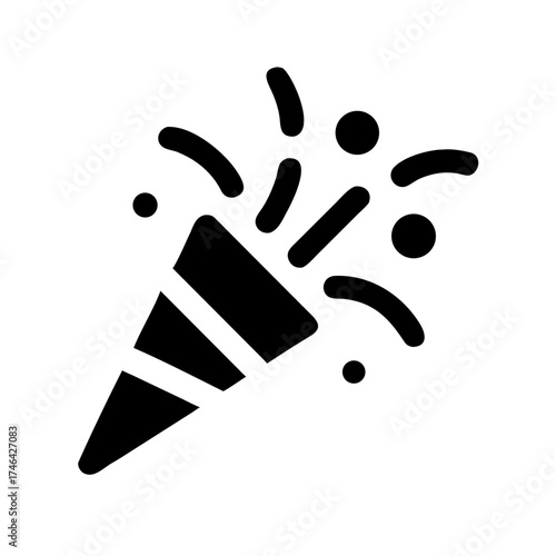 Vector art of celebratory confetti popper icon a simple black silhouette of a party favor, perfect for adding a festive touch to any design