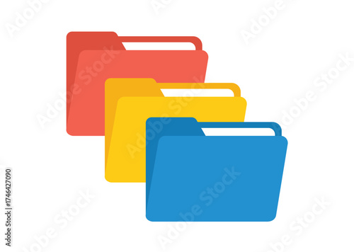 Flat vector illustration of a card index directory with folders, labels, and drawers for organizing office data, documents, and business contacts in modern minimalist style.