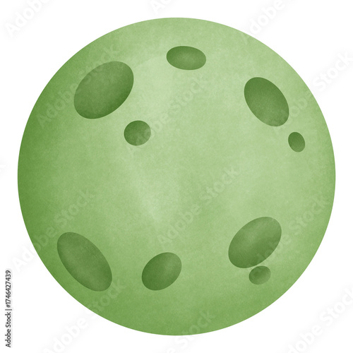 Green full moon symbolizing eerie spooky Halloween night mystery watercolor Illustration.