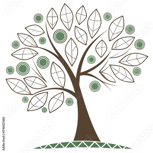 Vector art of stylized tree with leaves and fruit, representing nature, growth, and organic elements in a simple and modern design