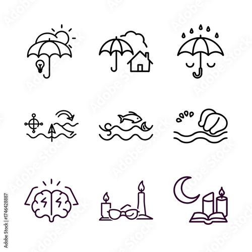 A collection of conceptual icons symbolizing various ideas and themes each with its own distinct meaning showcasing unique creative design and visual communication