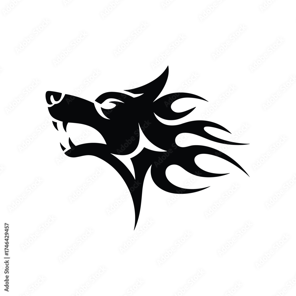 Obraz premium Roaring Wolf Head Tribal Silhouette Vector