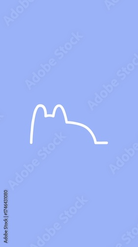 Wave audio spectrum with cat lined figure on pastel blue background, portrait