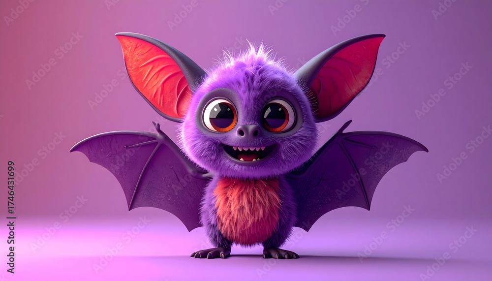 Obraz premium Cute Purple Bat Cartoon Character
