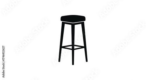 Modern black bar stool with square seat and sleek metal legs for kitchen counter or bar area silhouette