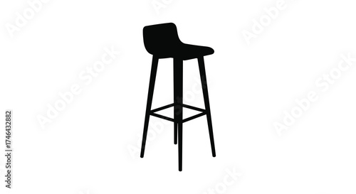 Modern black bar stool isolated on elegant furniture design for kitchen or home bar area silhouette