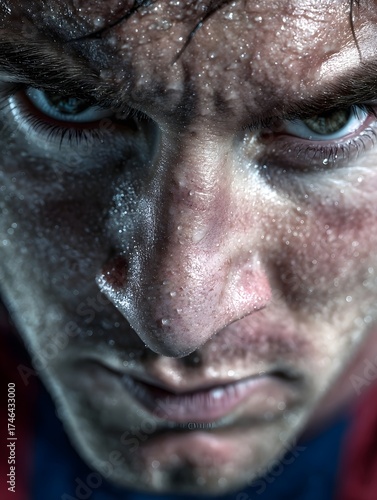 Intense close up of a footballer s determined expression