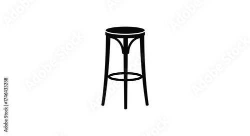 Classic wooden bar stool with round seat and elegant spindle legs indoors studio shot silhouette