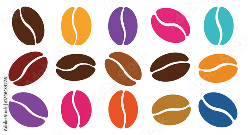 Colorful coffee beans arranged in rows showcasing various shades and hues