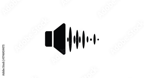 Speaker icon represents sound volume and audio waveform symbol for music and multimedia applications silhouette