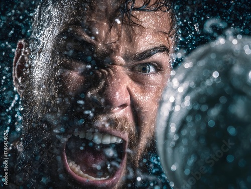 Intense facial expression of an athlete in action