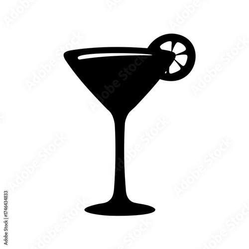 Elegant black silhouette of a cocktail glass with a citrus garnish