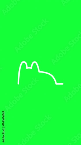 Wave audio spectrum with cat lined figure on green screen, portrait