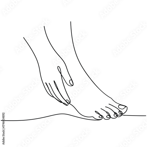 Minimalist line art drawing of a hand gently touching a bare foot