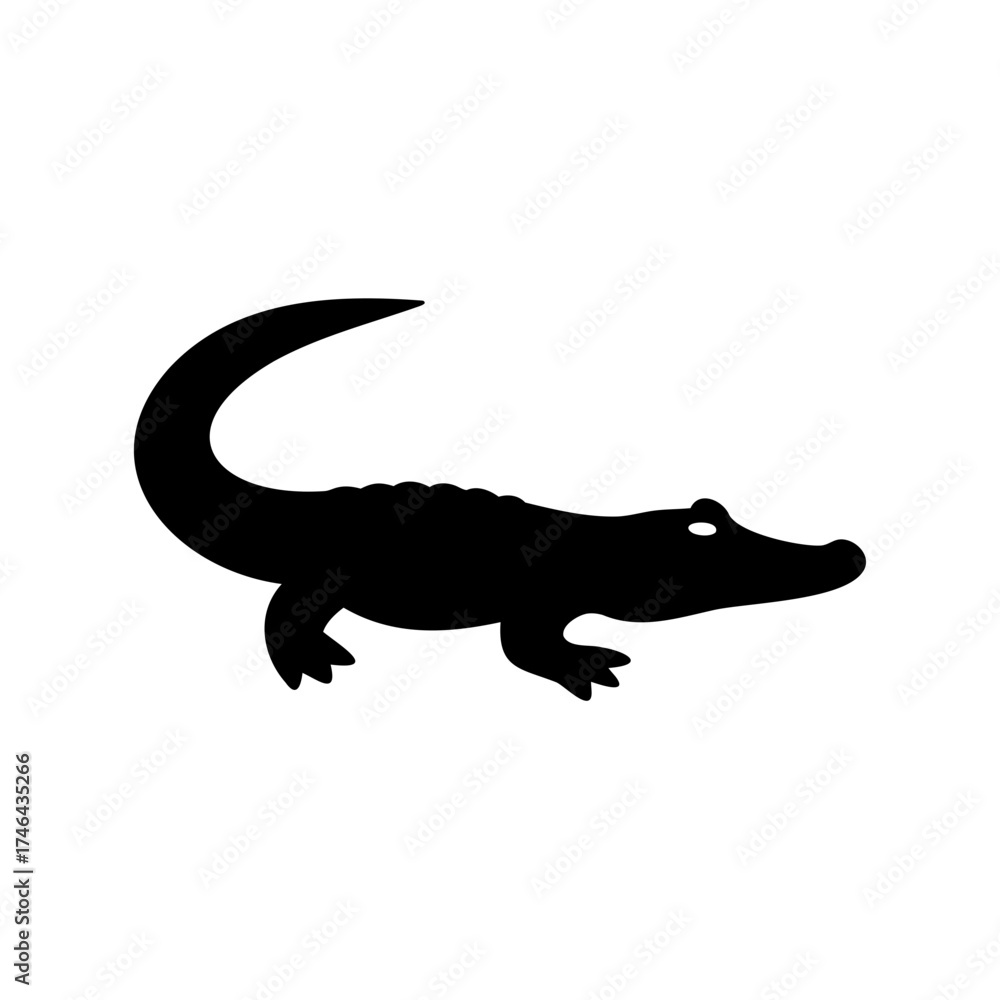 Fototapeta premium Silhouette of a reptile, an alligator or crocodile, in sleek black design