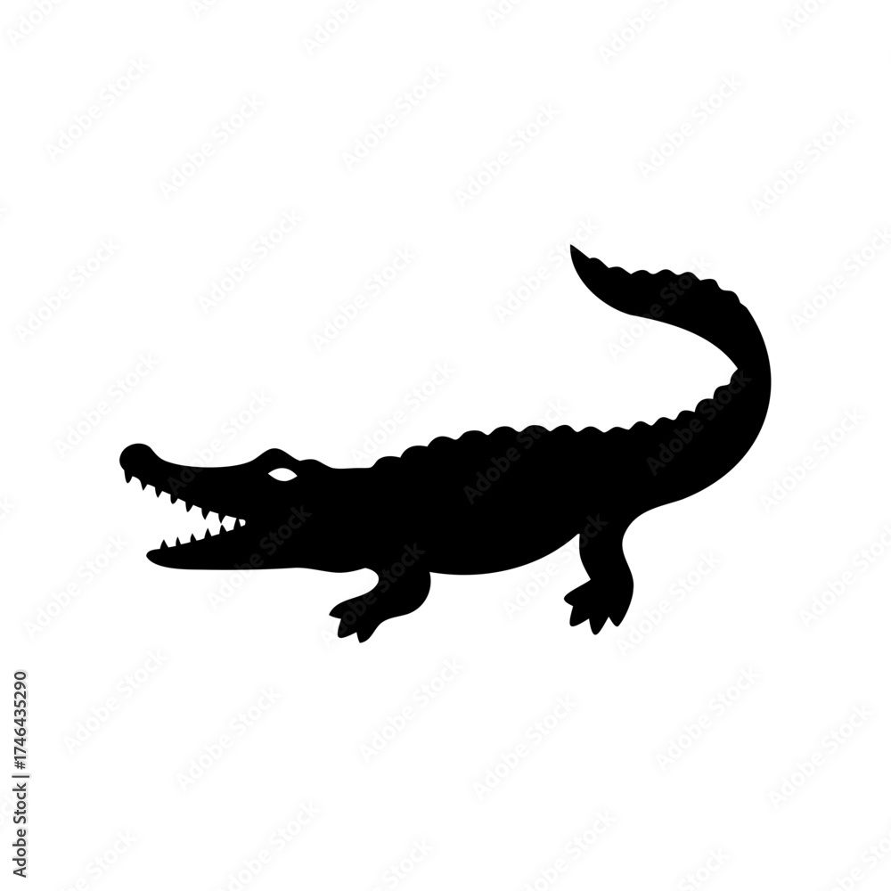 Naklejka premium A black silhouette of a crocodile with a white background vector image
