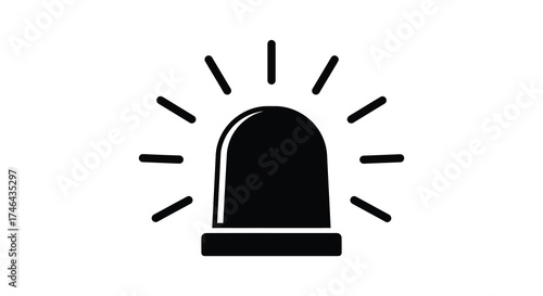 Silhouette of a flashing emergency siren light beacon with radiating light beams signaling an alert or warning silhouette