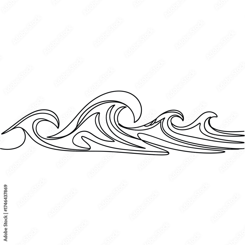 Fototapeta premium Stylized hand drawn line art of ocean waves in a continuous flowing pattern